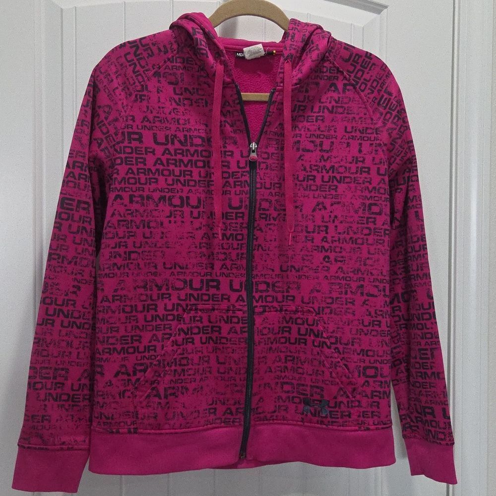 Under Armour Woman’s Zip Up Hooded Sweatshirt Hot Pink/Black, MEDIUM